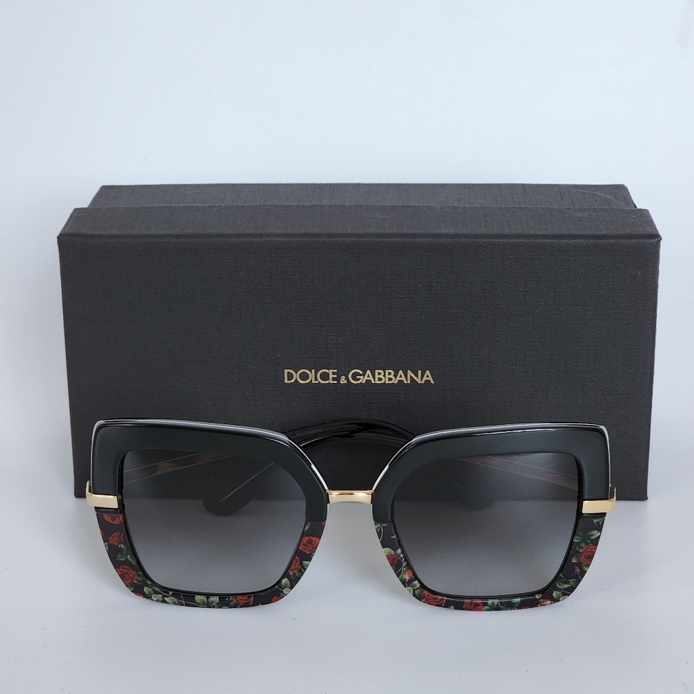 Dolce & Gabbana Black Gold Red Roses/Grey Gradient Sunglasses